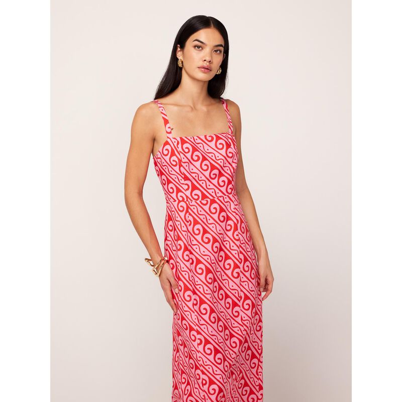 KITRI Ursula Pink Wave Print Midi Dress image number 2
